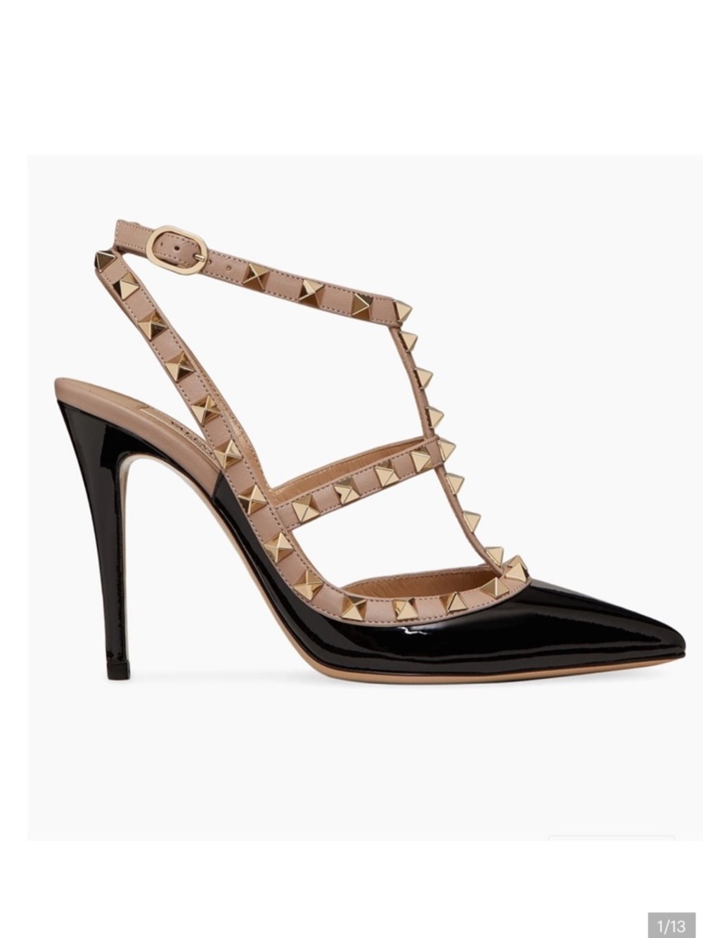 Valentino Garavani Black and Tan Studded Heels Size 37.5 Pointed Toe Stiletto